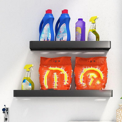 Elegant Black Aluminum Bath Shelf and Towel Rack Set - Modern Storage Solution..