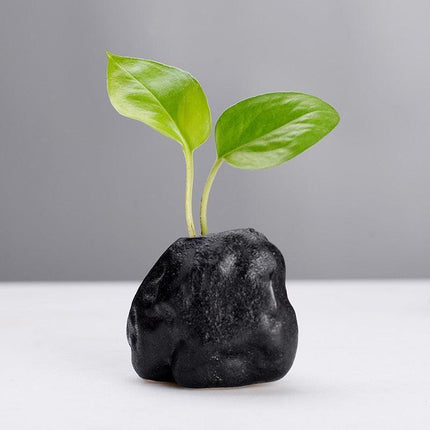 Elegant Black Stone Miniature Vase: Customizable Nature-Inspired Home Accent - Très Elite