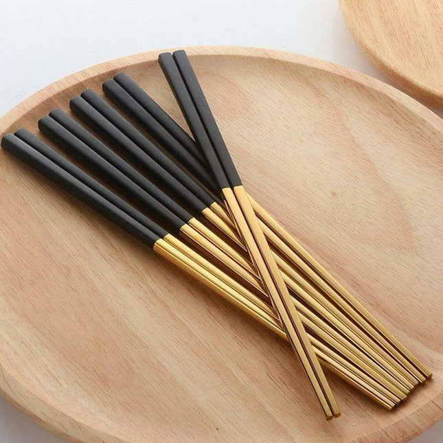 Elegant Black and Gold Stainless Steel Chopsticks Set - Sustainable Dining Must-Have