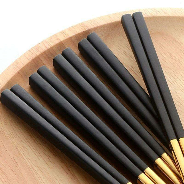 Elegant Black and Gold Stainless Steel Chopsticks Set - Sustainable Dining Must-Have