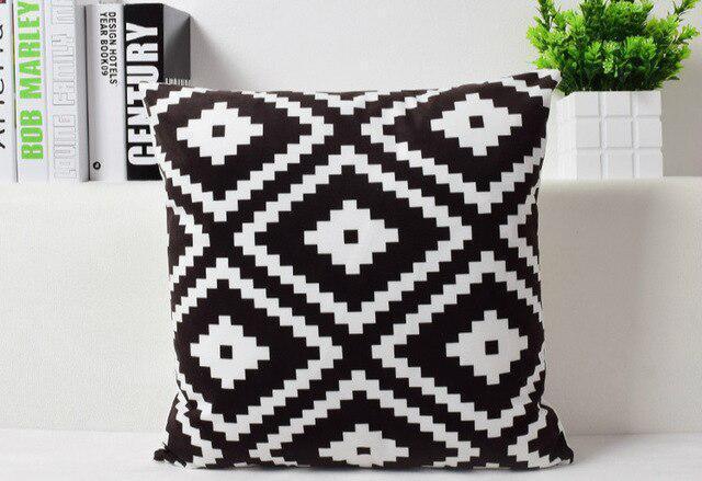 Elegant Black and White Geometric Velvet Cushion Cover - 18"
