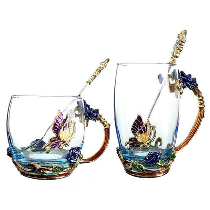 Elegant Blue Rose Enamel Crystal Tea Mug - Perfect for Special Celebrations - Très Elite