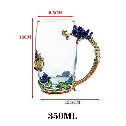 Elegant Blue Rose Enamel Crystal Tea Mug - Perfect for Special Celebrations - Très Elite