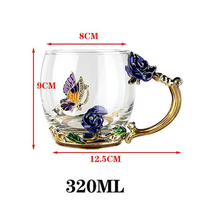 Elegant Blue Rose Enamel Crystal Tea Mug - Perfect for Special Celebrations - Très Elite