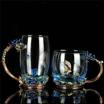 Elegant Blue Rose Enamel Crystal Tea Mug - Perfect for Special Celebrations - Très Elite