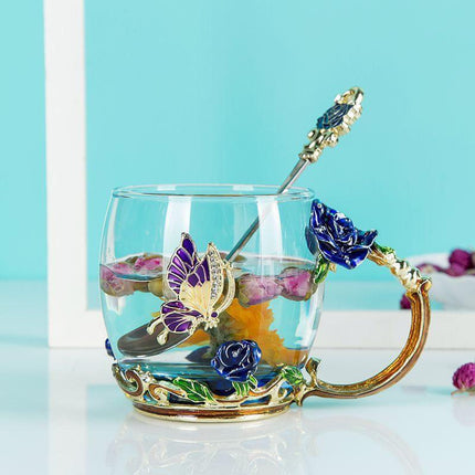 Elegant Blue Rose Enamel Crystal Tea Mug - Perfect for Special Celebrations - Très Elite