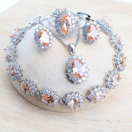 Elegant Blue Zirconia Sterling Silver Bridal Jewelry Ensemble.