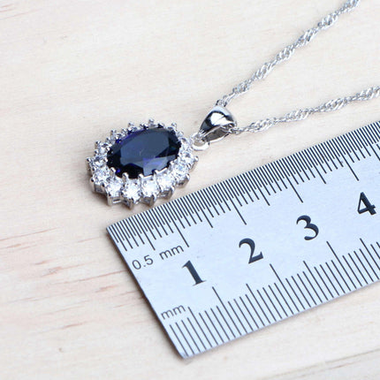 Elegant Blue Zirconia Sterling Silver Bridal Jewelry Ensemble.