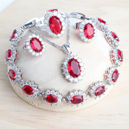 Elegant Blue Zirconia Sterling Silver Bridal Jewelry Ensemble.