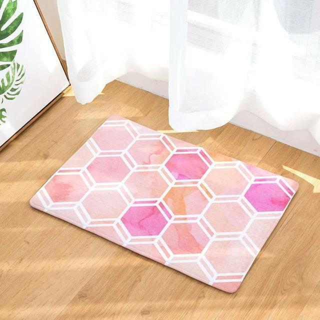 Elegant Blush Pink Hexagonal Honeycomb Area Rug