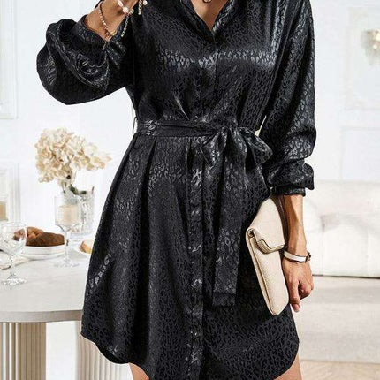 Elegant Button-Up Dress with Sophisticated Collar and Unique Self-Pattern - Très Elite