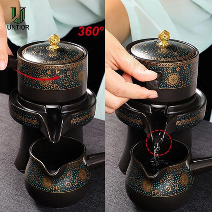 Elegant Ceramic Tea Set with Innovative Anti-Scald Rotating Teapot - Très Elite