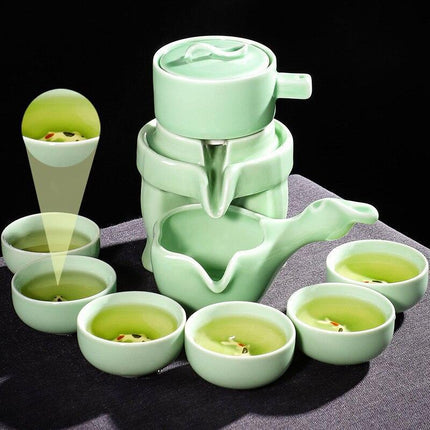 Elegant Ceramic Tea Set with Innovative Anti-Scald Rotating Teapot - Très Elite