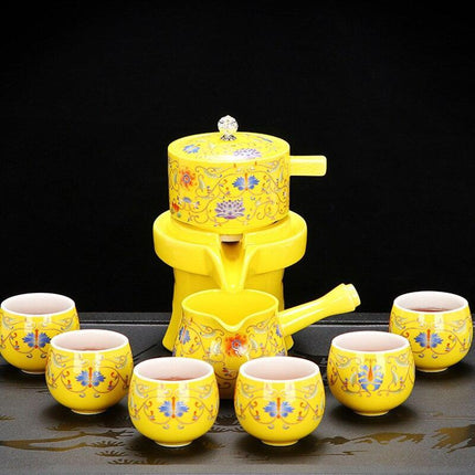 Elegant Ceramic Tea Set with Innovative Anti-Scald Rotating Teapot - Très Elite