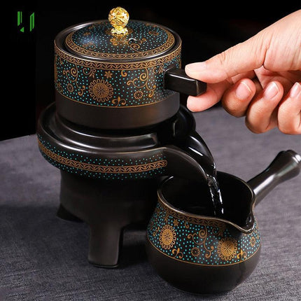 Elegant Ceramic Tea Set with Innovative Anti-Scald Rotating Teapot - Très Elite