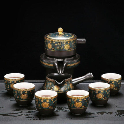 Elegant Ceramic Tea Set with Innovative Anti-Scald Rotating Teapot - Très Elite