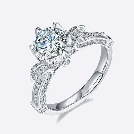 Elegant Certified Sterling Silver Ring with Lab Grown Diamond and Moissanite Accents - Très Elite