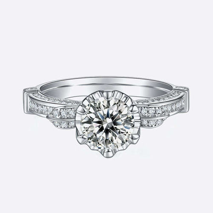 Elegant Certified Sterling Silver Ring with Lab Grown Diamond and Moissanite Accents - Très Elite