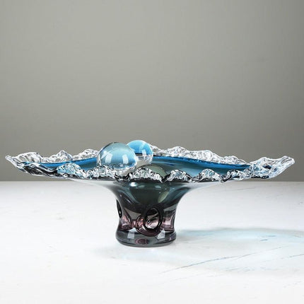 Elegant Cerulean Glazed Fruit Bowl