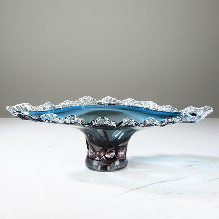 Elegant Cerulean Glazed Fruit Bowl