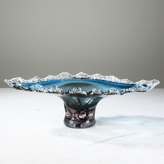 Elegant Cerulean Glazed Fruit Bowl