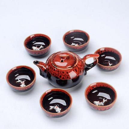 Elegant Chinese Tea Ceremony Set - Beautiful Teapot with Six Coordinating Cups - Très Elite
