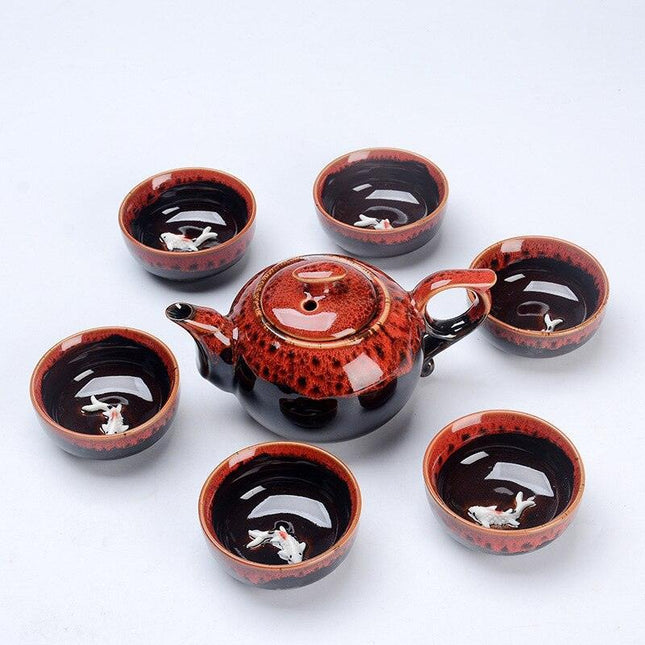 Elegant Chinese Tea Ceremony Set - Beautiful Teapot with Six Coordinating Cups