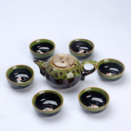 Elegant Chinese Tea Ceremony Set - Beautiful Teapot with Six Coordinating Cups - Très Elite