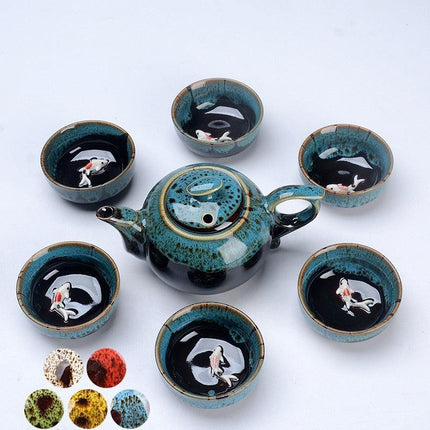Elegant Chinese Tea Ceremony Set - Beautiful Teapot with Six Coordinating Cups - Très Elite