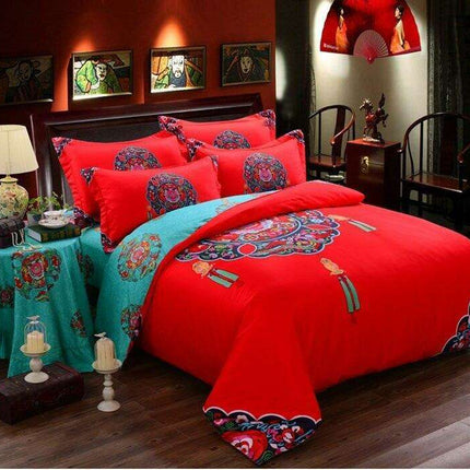 Elegant Chinese Wedding-Inspired 4-Piece Round Bedding Set - Très Elite