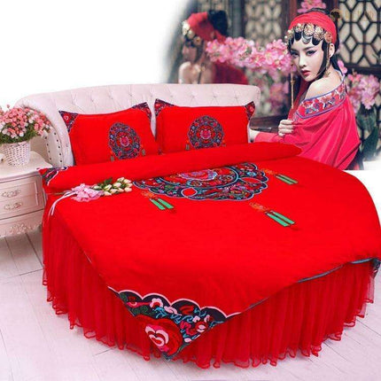 Elegant Chinese Wedding-Inspired 4-Piece Round Bedding Set - Très Elite
