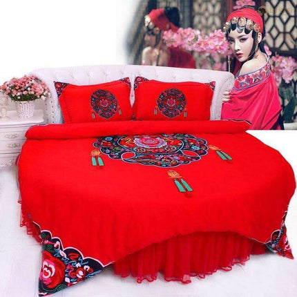 Elegant Chinese Wedding-Inspired 4-Piece Round Bedding Set - Très Elite