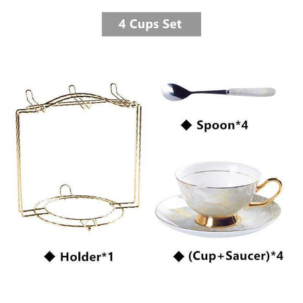 Elegant Chrysanthemum Marbled Bone China Tea Set: Exquisite 21-Piece Porcelain Collection- Très Elite- Très Elite