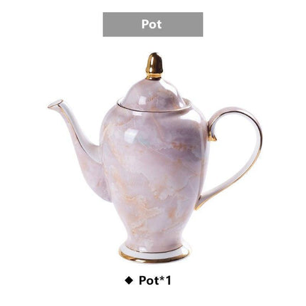 Elegant Chrysanthemum Marbled Bone China Tea Set: Exquisite 21-Piece Porcelain Collection- Très Elite- Très Elite