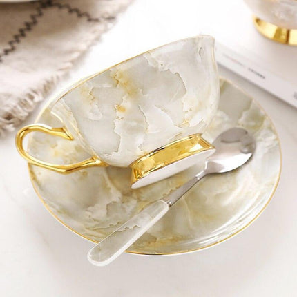 Elegant Chrysanthemum Marbled Bone China Tea Set: Exquisite 21-Piece Porcelain Collection- Très Elite- Très Elite