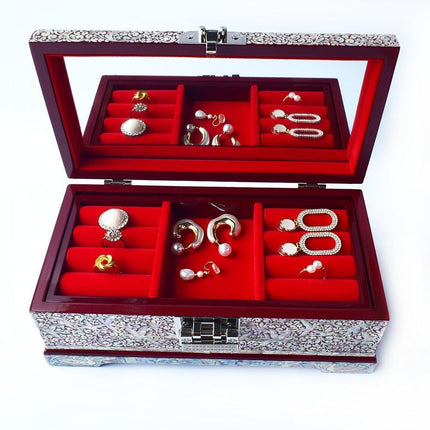 Elegant Crane and Shell-Inlaid Jewelry Organizer with Mirror