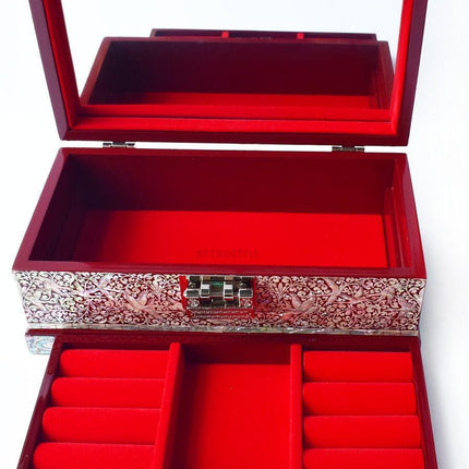 Elegant Crane and Shell-Inlaid Jewelry Organizer with Mirror
