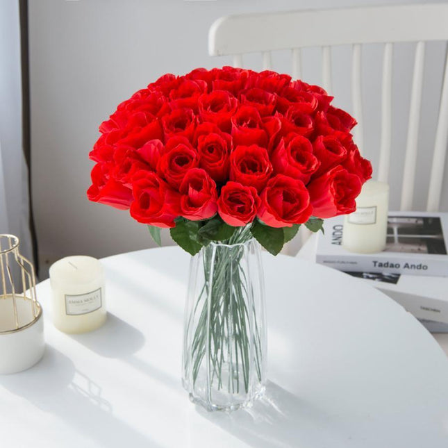 Elegant Crimson Silk Rose Collection - Pack of 10 Artificial Flowers for Home and Event Decor