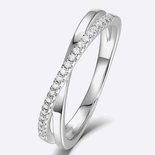 Elegant Crisscross Moissanite Ring in Sterling Silver with Lab-Grown Diamond Accents