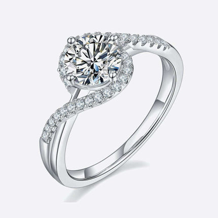 Elegant Crisscross Sterling Silver Moissanite Ring with Zircon Accents