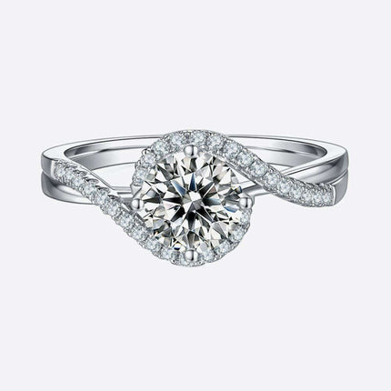 Elegant Crisscross Sterling Silver Moissanite Ring with Zircon Accents