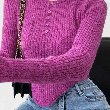 Elegant Curved Hem Knit Sweater for Women - Essential Winter Fashion Piece