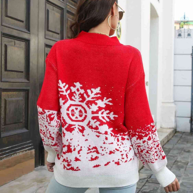 Elegant Diamond Print Winter Turtleneck Sweater