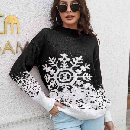 Elegant Diamond Print Winter Turtleneck Sweater