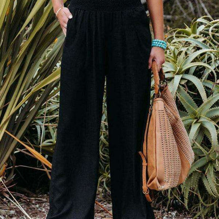 Elegant Ease: Women's Relaxed Wide-Leg Slub Cotton Trousers