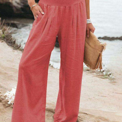 Elegant Ease: Women's Relaxed Wide-Leg Slub Cotton Trousers