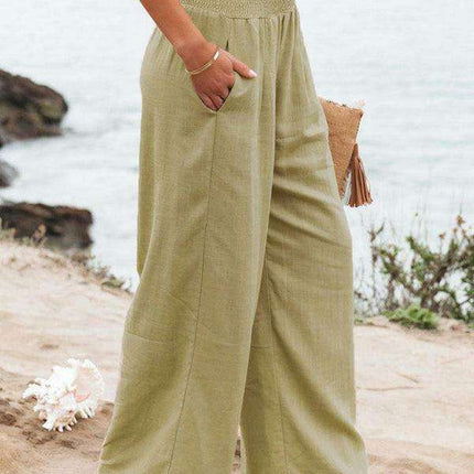 Elegant Ease: Women's Relaxed Wide-Leg Slub Cotton Trousers