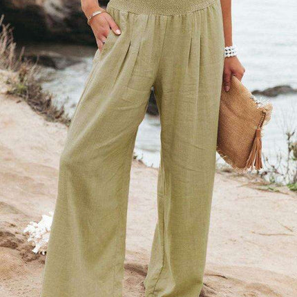 Elegant Ease: Women's Relaxed Wide-Leg Slub Cotton Trousers
