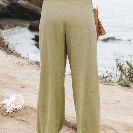 Elegant Ease: Women's Relaxed Wide-Leg Slub Cotton Trousers