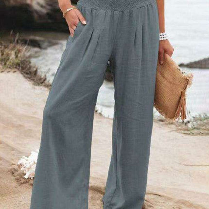 Elegant Ease: Women's Relaxed Wide-Leg Slub Cotton Trousers
